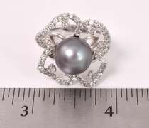 Beautiful Floral Tahitian Pearl and Diamond Ring in 14K White Gold