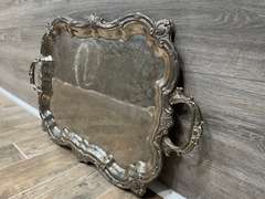 Ornate Large Antique Silver Plate Waiter Tray