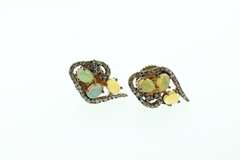 Exotic Diamond Bordered Opal Triplet Earrings with Gold Plated Silver