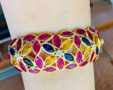 18kt Solid Yellow Gold Bangle Bracelet with Rubies, Sapphires, & Diamonds!