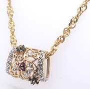 Italian Sterling Silver Signed Multi Gemstone Pendant on Chain