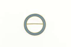 14K Yellow Gold Art Deco Light Blue Enamel Circle Round Pin/Brooch