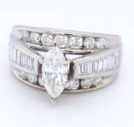 Unmatched White Gold Marquise and Baguette and Channel Set Diamond Engagement Ring