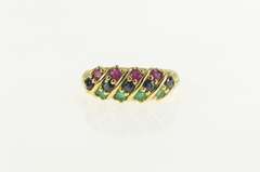 14K Yellow Gold Natural Emerald Ruby Sapphire Striped Band Ring
