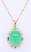 Fantastic Yellow Gold Green Jade Pendant on Chain
