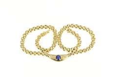 14K Yellow Gold 1.30 Ctw Sapphire Diamond Pendant Chain Necklace