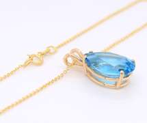 Fabulous Yellow Gold Pear Shaped Blue Topaz pendant on Chain