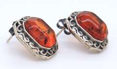 Lot of Vintage Sterling Silver Amber Earrings and Ring