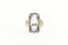 14K White Gold Art Deco Amethyst Filigree Statement Ring