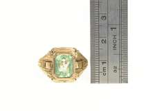 10K Rose Gold Art Deco Men's Green Stone Bezel Solitaire Ring