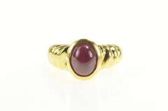 18K Yellow Gold 4.10 Ct Natural Ruby Cabochon Scalloped Ring