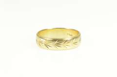 14K Yellow Gold 1940's Palm Engraved Pattern Wedding Band Ring