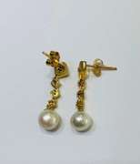 14kt Yellow Gold, Pearl, & Diamond Earrings