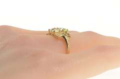 10K Yellow Gold Retro Ornate Oval Syn. Peridot CZ Accent Ring