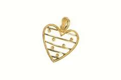 10K Yellow Gold Retro Diamond Bar Striped Heart Love Pendant
