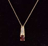 Gorgeous Garnet and Diamond Pendant Necklace in 14K Yellow Gold