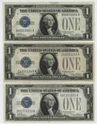 3 Nice CU 1928 Series $1 Silver Certificate notes