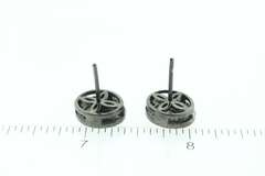 Oval Dark Silver Mine Cut Diamond Earrings with Diamond Accents