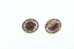 Dazzling Amethyst Core Gold Plated Silver Earrings surround by Diamond Accents