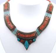Vintage Sterling Silver Turquoise and Coral Necklace