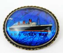 Early RMS Queen Mary Handpainted Butterfly Wing Pin