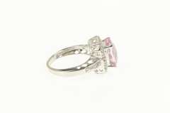 14K White Gold Faceted Pink Topaz Diamond Halo Cocktail Ring