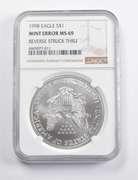 Mint Error MS69 1998 American Silver Eagle REV Struck Thru NGC