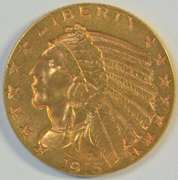 Fresh vibrant BU 1915 US $5 Indian Gold Piece. Lovely