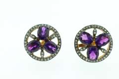 Stunning Amethyst Triarchy Gold Plated Silver Peace Earrings with Diamond Accents