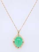 Fantastic Yellow Gold Green Jade Pendant on Chain