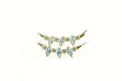 14K Yellow Gold Marquise Blue Topaz Curved CZ Drop Dangle Earrings