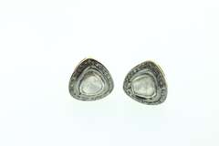 Angular Mine Cut Diamond Earrings with Gold Platted Silver and Diamond Accents
