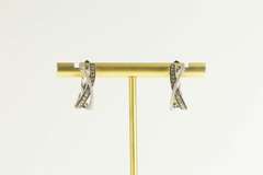 14K White Gold LeVian Criss Cross Diamond Oval Hoop Earrings