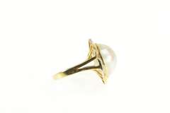14K Yellow Gold Pearl Diamond Ornate Retro Swirl Cocktail Ring