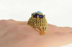 18K Yellow Gold Opal Lapis Lazuli 1960's Domed Cocktail Ring