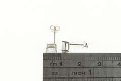 14K White Gold Emerald Cut Aquamarine Solitaire Stud Earrings