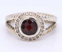 David Yurman Garnet, Diamond Petite Albion Double Cable Ring
