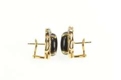 14K Yellow Gold Oval Black Onyx Diamond Ornate Lever Back Earrings