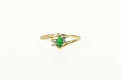 10K Yellow Gold Marquise Emerald Diamond Accent Bypass Ring