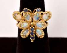 Sensational Sapphire and Opal Butterfly Ring in 14K Yellow Gold