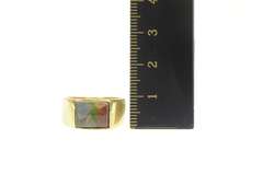 18K Yellow Gold Ammolite Squared Retro Graduated Ring