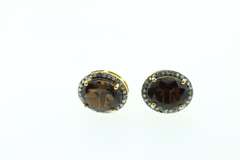 Engaging Brown Quartz Earrings with Gold Plated Silver and Diamond Accents