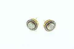 Stunning Gold Plated Silver Mine Cut Diamond Earrings with Diamond Accents