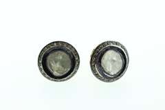 Gold Plated Silver Earrings with Large Mine Cut Diamond and Diamond Accents