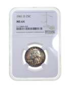 MS64 1961-D Washington Quarter - Graded NGC
