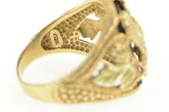 10K Yellow Gold Black Onyx Black Hills Leaf Eagle Men's Ring