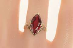 14K White Gold Art Deco Marquise Syn. Ruby Filigree Statement Ring