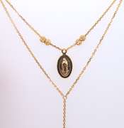 Italian 14KT Yelow Gold Beautiful Celestial Moon Lariat Style Rosary Necklace