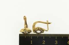 18K Yellow Gold Art Deco Ornate CZ Geometric Dangle Lever Earrings