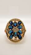 22kt Gold Plated Blue Sapphire & Gemstone Cocktail Ring